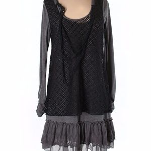 Anthropologie Black and Gray Long Sleeve Dress